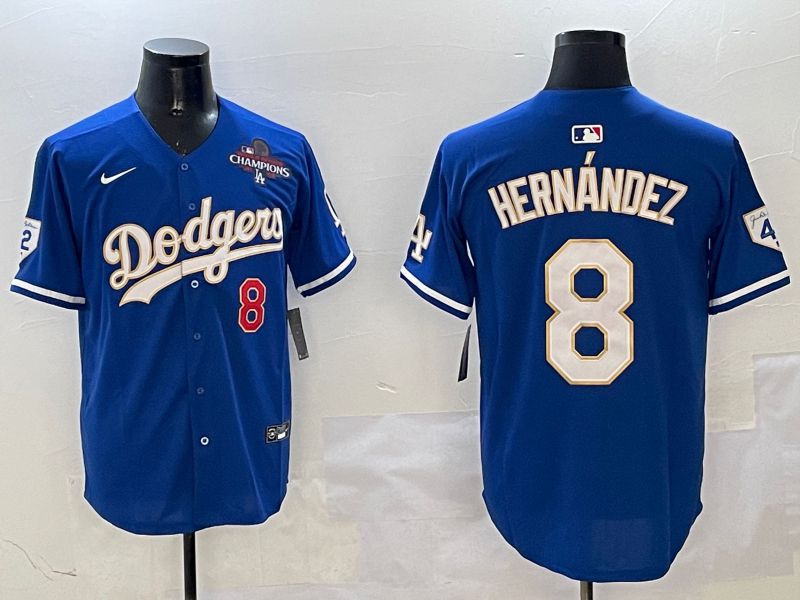 Men Los Angeles Dodgers 8 Hernandez Blue Gold Game 2025 Nike MLB Jersey style 3131